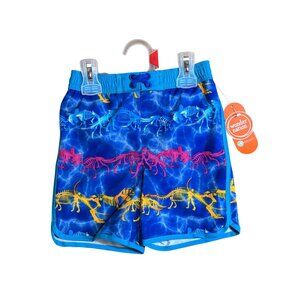 NWT Wonder Nation Boys Vibrant Dinosaur Print Swim Trunks Blue Multicolor UPF 2T